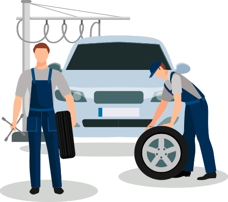スタッフが車を整備するイラスト